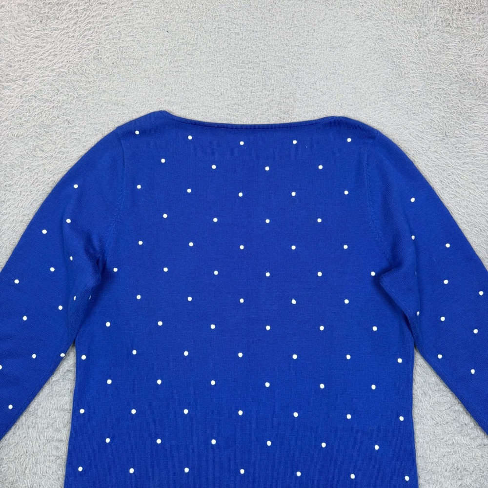Lauren Ralph Lauren Blue Polka Dot Boat Neck 3/4 Sleeve Knit Top Small - Picture 4 of 10